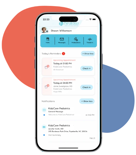 preview of the Healow app for KidzCare on a mobile device